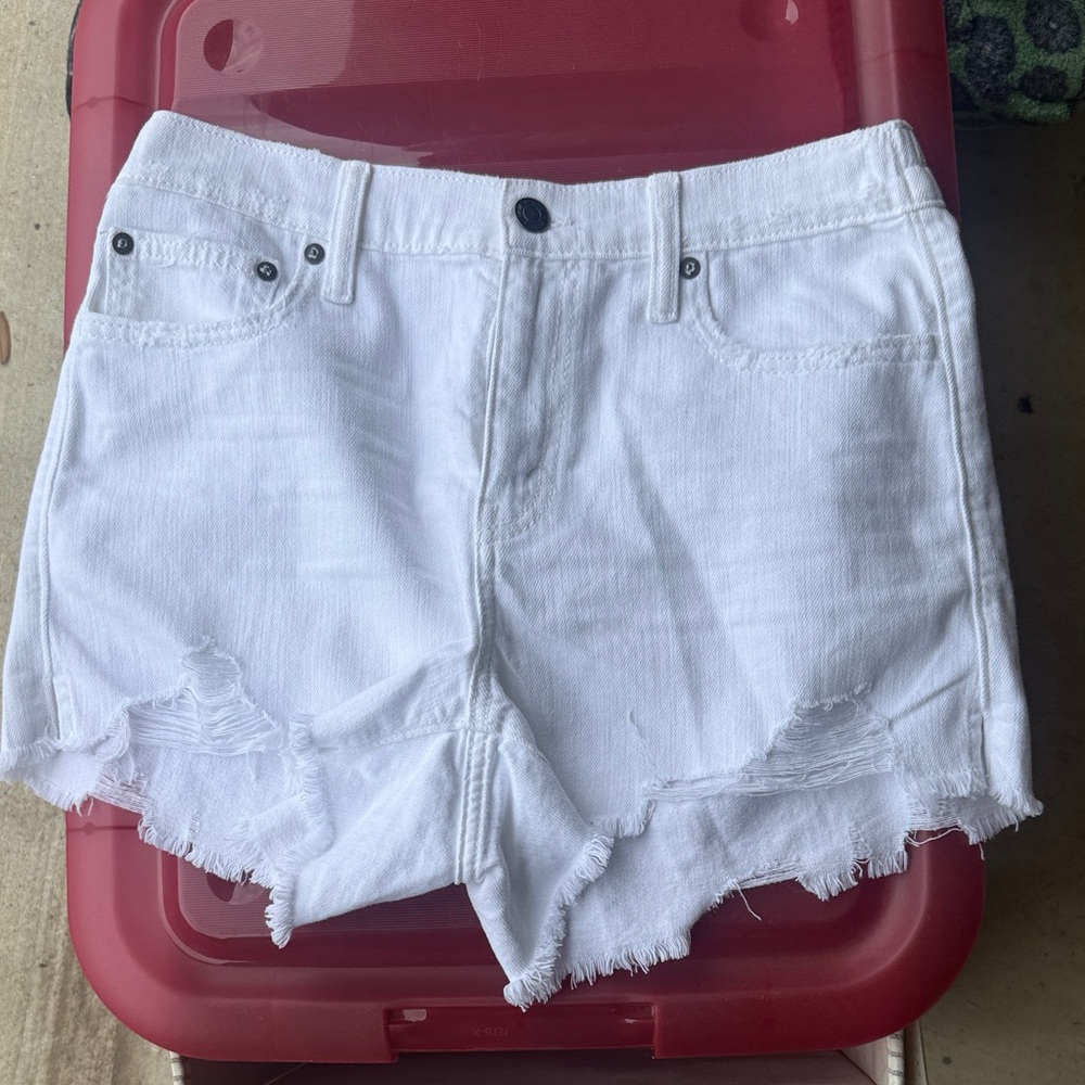 aerie White Distressed Cutoff Denim Shorts
